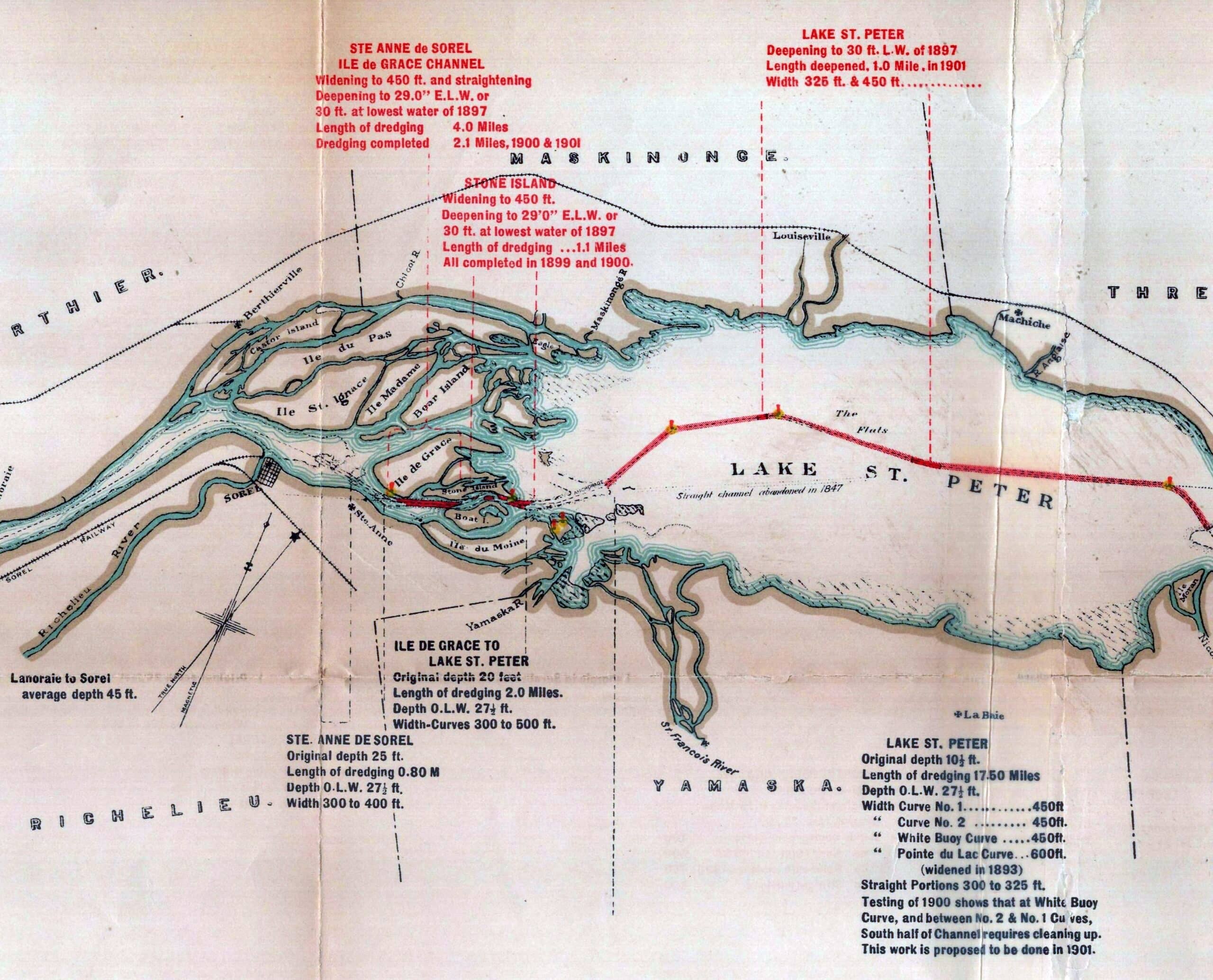 Section de la carte précédente montrant l’archipel du lac Saint-Pierre en 1901