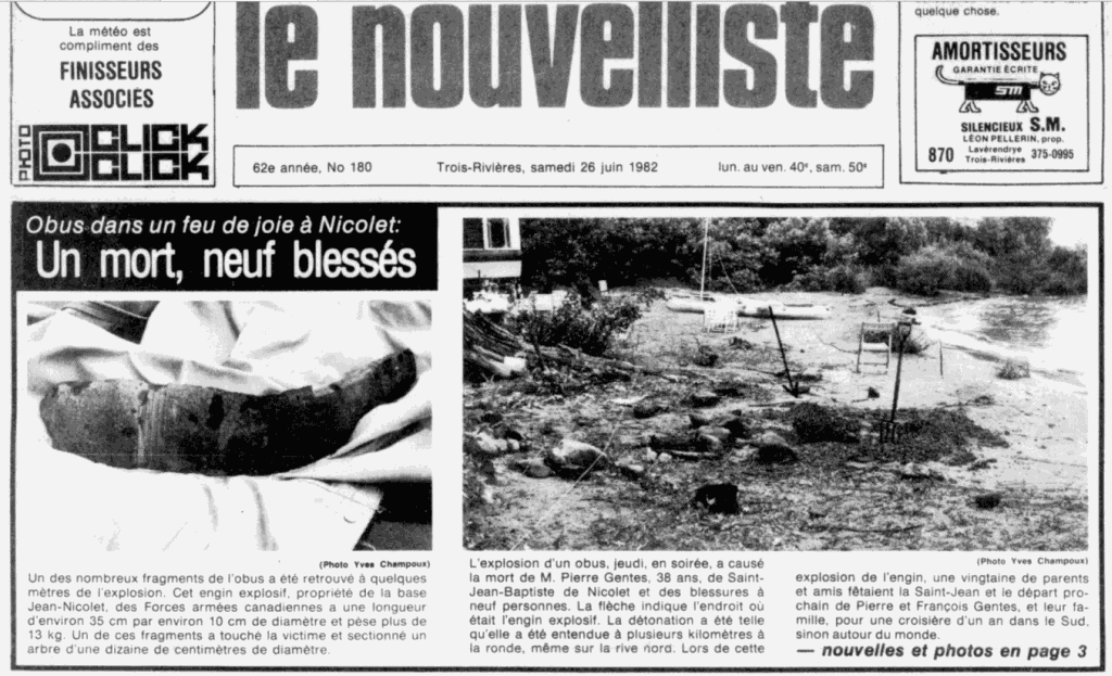 Le nouvelliste, Trois-Rivières, 26 juin 1982.